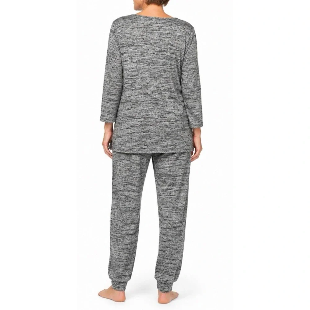 Ink & Ivy Hacci Knit Lounge 2 Pc Set Pullover Top/Pant Pull On Large Gray